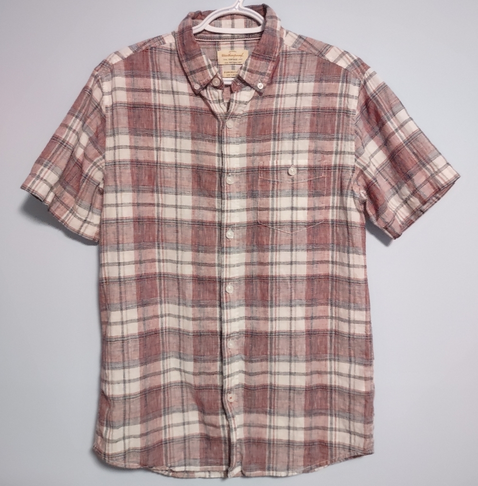 Weatherproof Vintage Shirt Mens S Red Washable Linen Blend Button Down S/S